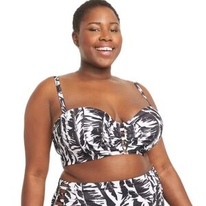 Lane Bryant NWOT Underwire Ribbed Strappy Swim Bikini Top-Palm Leaves 42DDD